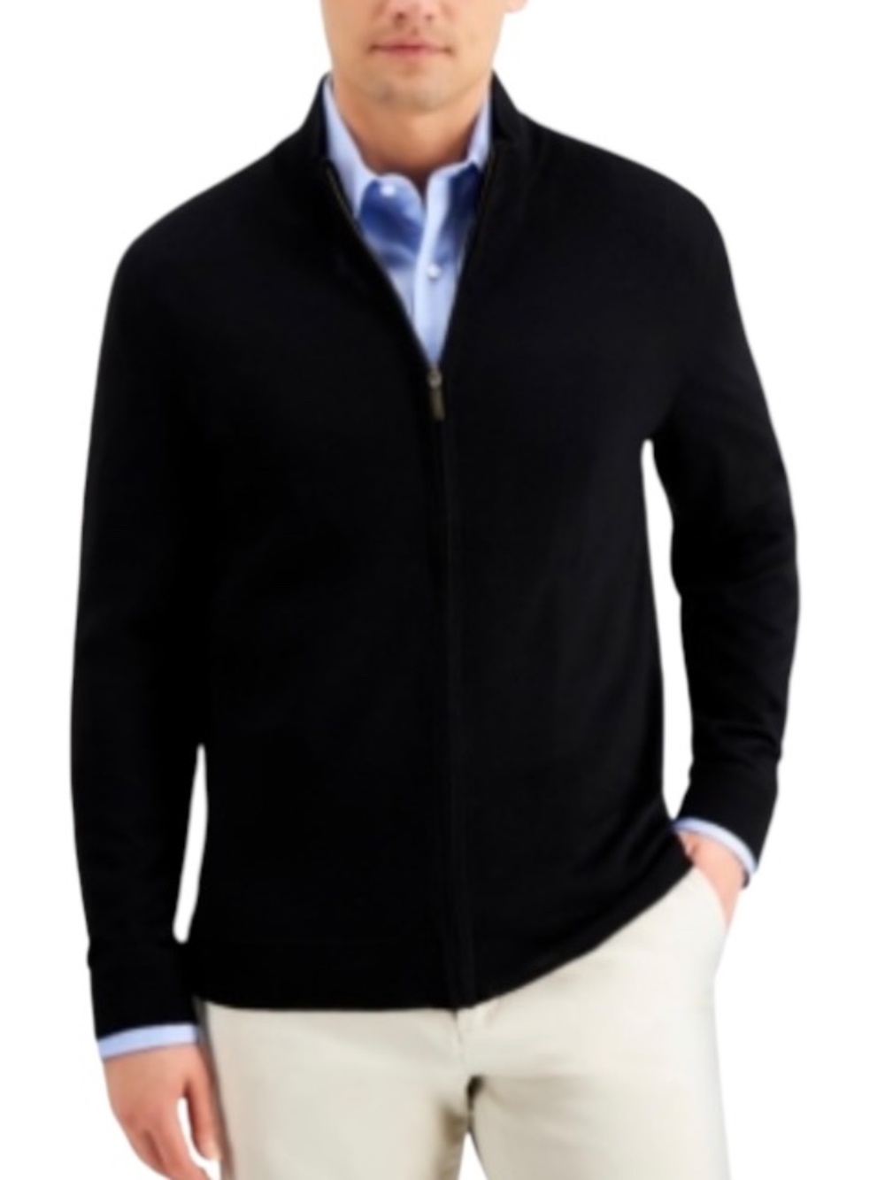 Club Room Men's Merino Zip-Front Sweater, Deep Black , Size 2XL - NWT